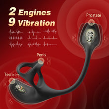 Load image into Gallery viewer, Spherical Vibrating Anal Plug with Penis Rings
