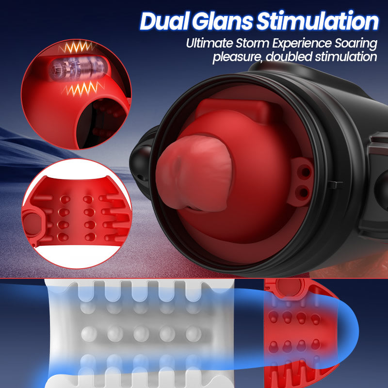 Storm Vortex - 5-Frequency Water Spray + 10-Frequency Vibration + 5-Frequency Rotation, Dual Glans Stimulation, Dual-Use
