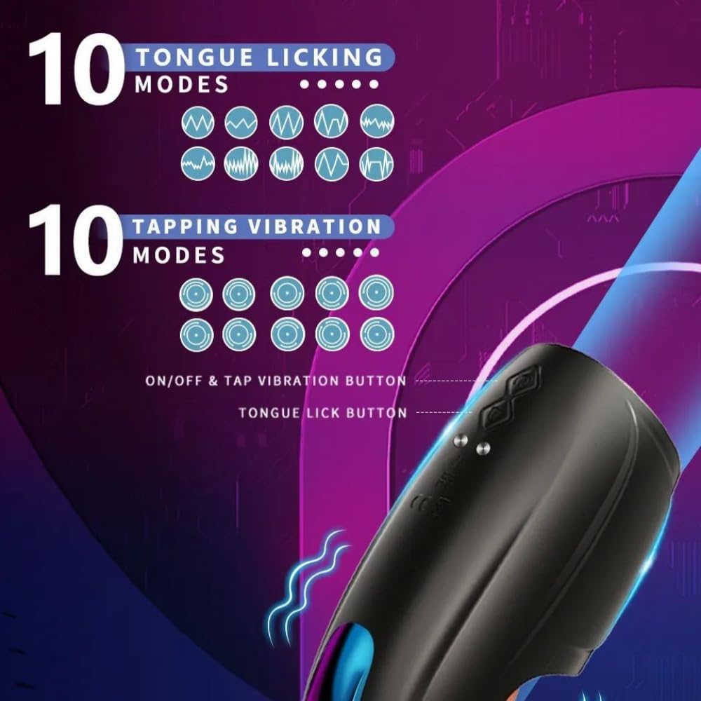 Automatic Male Masturbator - 10 Vibrating Tongue Patterns Dual Action Penis Training Vibrator, Vibrating Stimulator, Glans Penis Trainer, Male Adult Sex Toys, Penis Trainer, Black