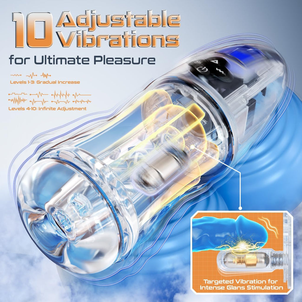 Automatic Male Masturbator Male Sex Toy, Penis Stroker with 10 Vibrating & 7 Sucking & Sexy Moaning & Full Transparent Design, Pocket Pussy Stroker with 3D Textured Adult Sex Toys for Men Masturbation