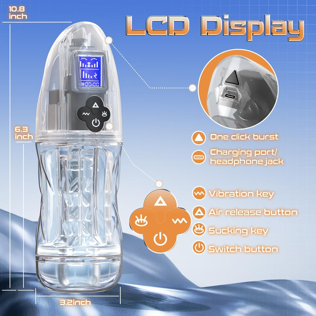Automatic Male Masturbator Male Sex Toy, Penis Stroker with 10 Vibrating & 7 Sucking & Sexy Moaning & Full Transparent Design, Pocket Pussy Stroker with 3D Textured Adult Sex Toys for Men Masturbation
