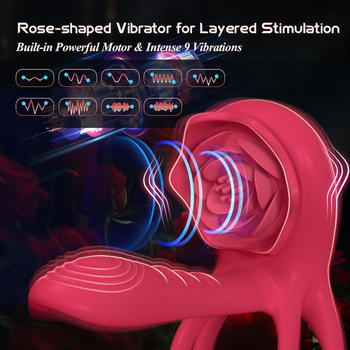 Rechargeable 7 Vibrating Male Couples Sex Toys, Vibrating Penis Ring with Rose Clitoral Stimulator, Couples Sex Toys with G Spot Clitoral Vibrator