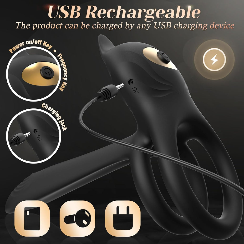 Vibrating Cock Ring, 3 in 1 Sex Toy Cockringvirbator with 10 Vibration Modes Dual Penis Ring Erection Adult Toys, Sex toyscouples for Couples Silicone Male Sex Toys for Gay Mens Couples Set Cockring
