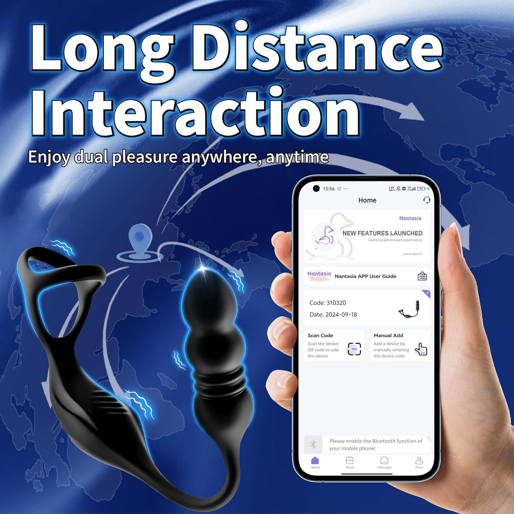 Thrusting Anal Vibrator Prostate Massager, Vibrating Cock Ring, Remote Control Anal Butt Plug, 9 Vibration Modes, Anal Bead，Male Vibrators for Men Adult Toys, Sex Toys for Men and Couple Pleasure