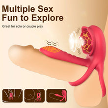 Load image into Gallery viewer, Rechargeable 7 Vibrating Male Couples Sex Toys, Vibrating Penis Ring with Rose Clitoral Stimulator, Couples Sex Toys with G Spot Clitoral Vibrator